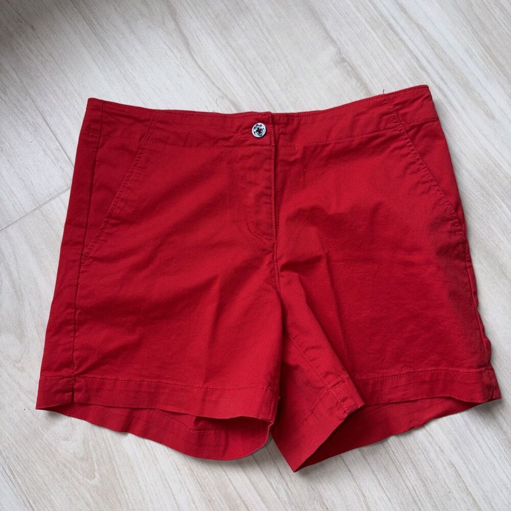 Nautica Womens SIZE 10 Chino Shorts Red Flat Front Mid-Rise Pockets